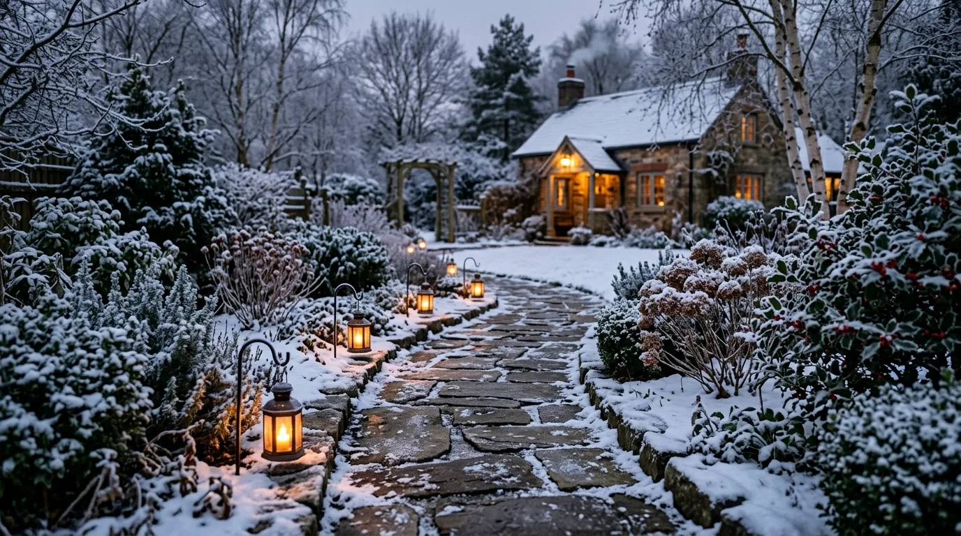 Cozy Winter Garden With Stone Pathway
